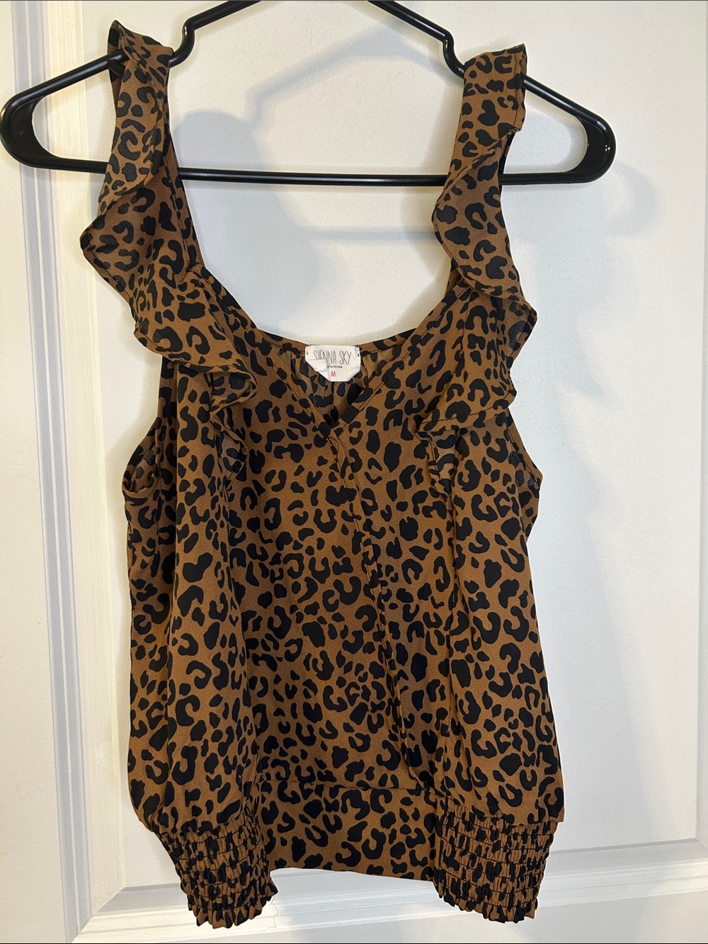 Sienna Sky Brown & Black Leopard Print Ruffle Strap Camisole